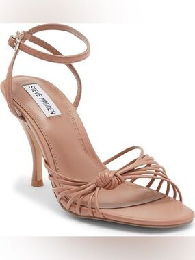 Steve Madden Tan Knotted Strappy Heels with White Ankle Accents